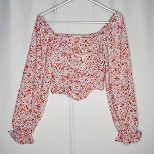 Altar'd State Smocked Crop Top Ditsy Micro Floral Ruched Cottagecore Feminine S